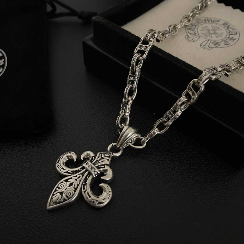 Chrome Heart Titanium Steel Crow Heart Cross Necklace