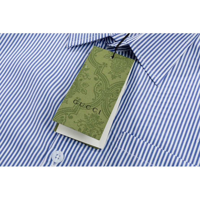 G*u*i striped cotton shirt with gremlins patch blue