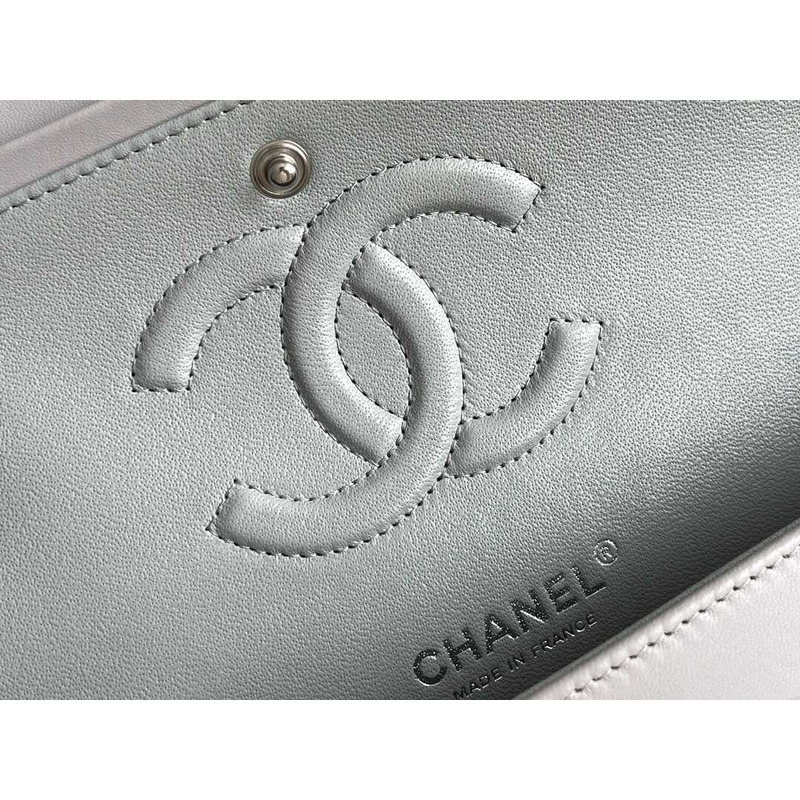 Ch*el  grey lambskin leather medium classic double flap shoulder bag