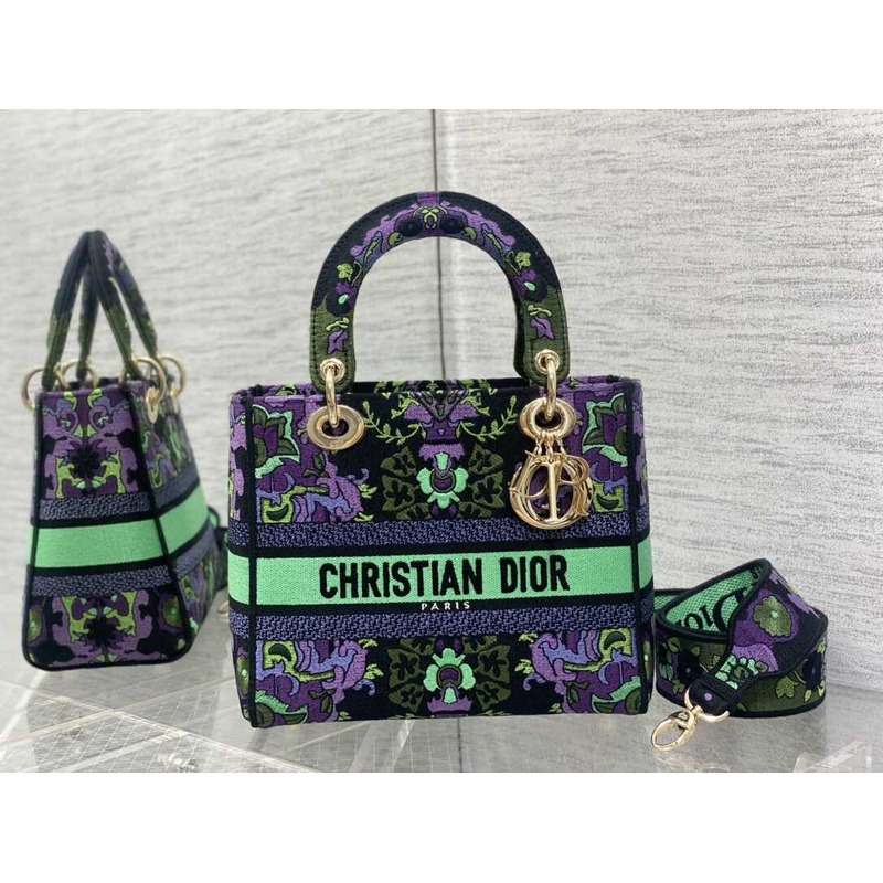 D*or medium lady d-lite bag multicolor D*or indian purple embroidery
