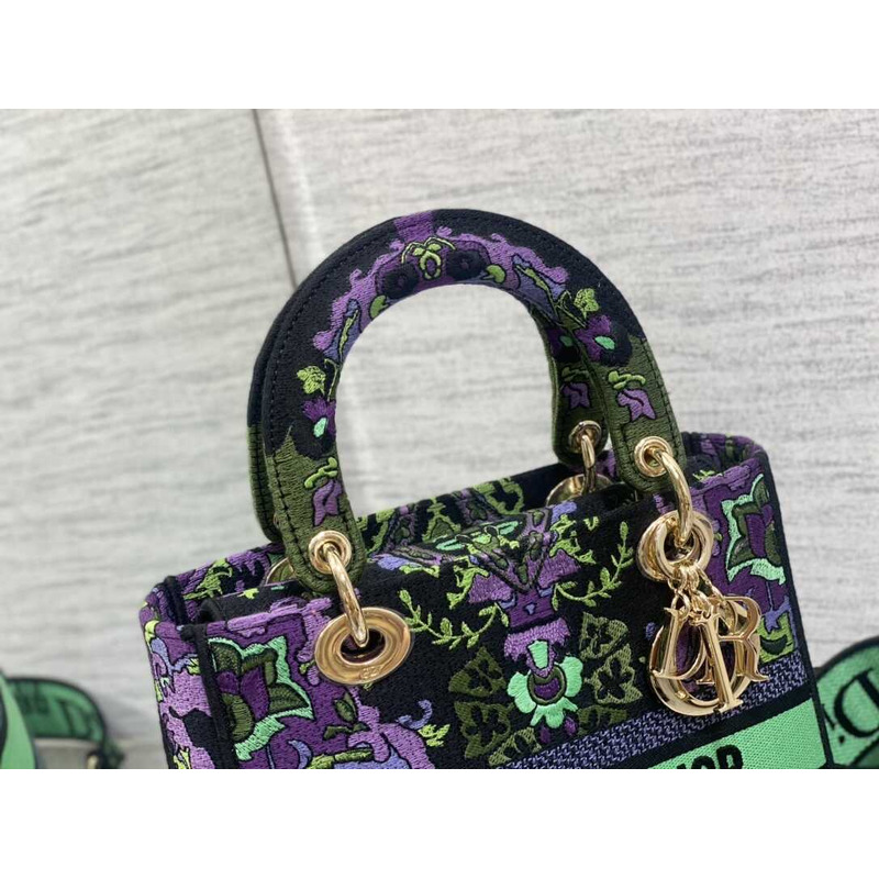 D*or medium lady d-lite bag multicolor D*or indian purple embroidery