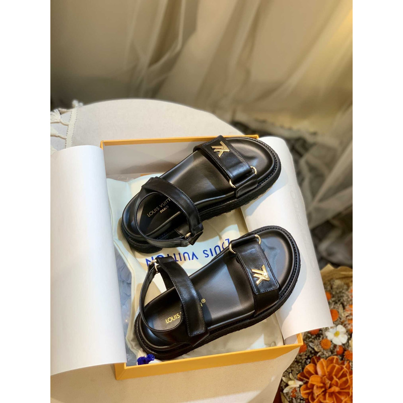 l**is V*t*n lv sunset comfort flat sandal lamb leather black