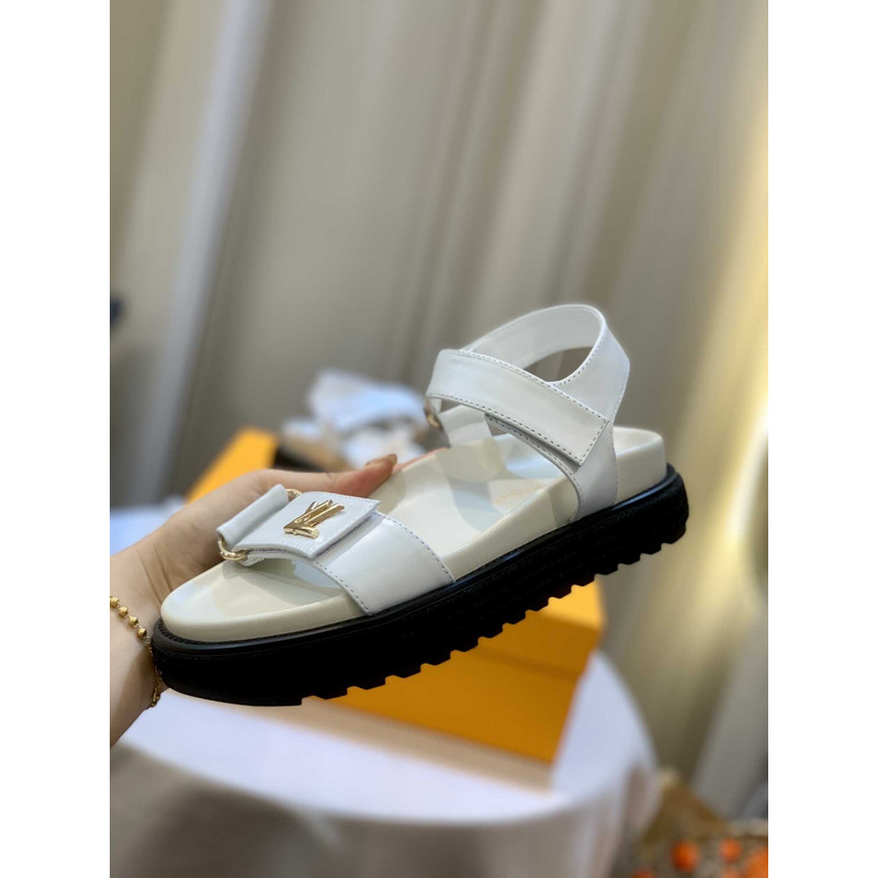 l**is V*t*n lv sunset comfort flat sandal lamb leather white