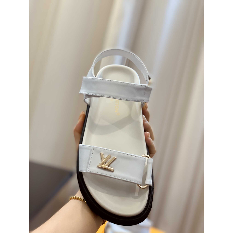 l**is V*t*n lv sunset comfort flat sandal lamb leather white