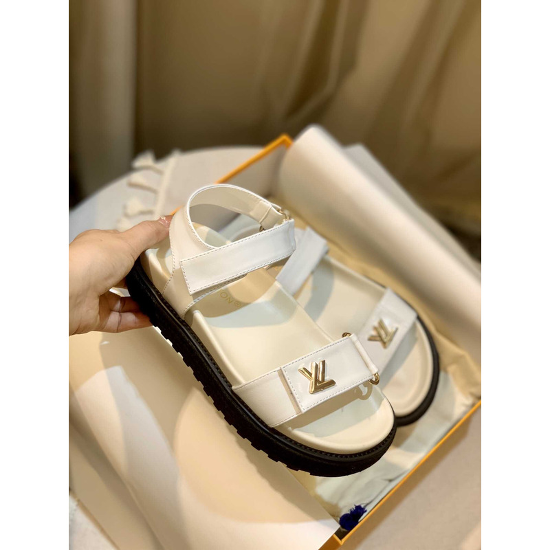 l**is V*t*n lv sunset comfort flat sandal lamb leather white