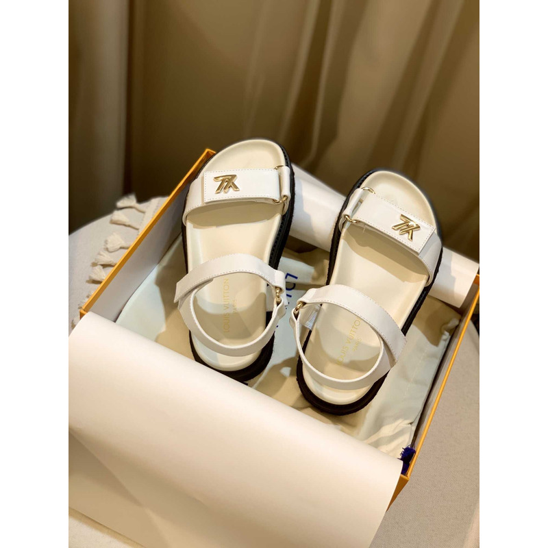 l**is V*t*n lv sunset comfort flat sandal lamb leather white