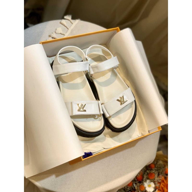 l**is V*t*n lv sunset comfort flat sandal lamb leather white
