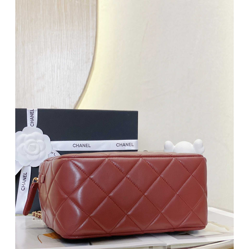 Ch*el mini bowling bag lambskin & wenge wood burgundy