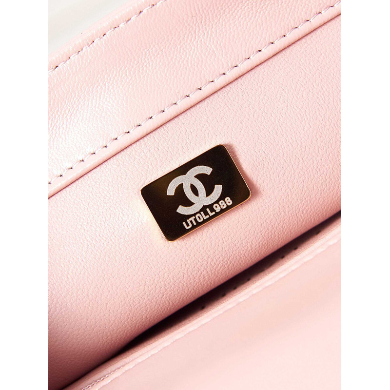 Ch*el small flap bag with handle polished lambskin & gold-tone metal pink