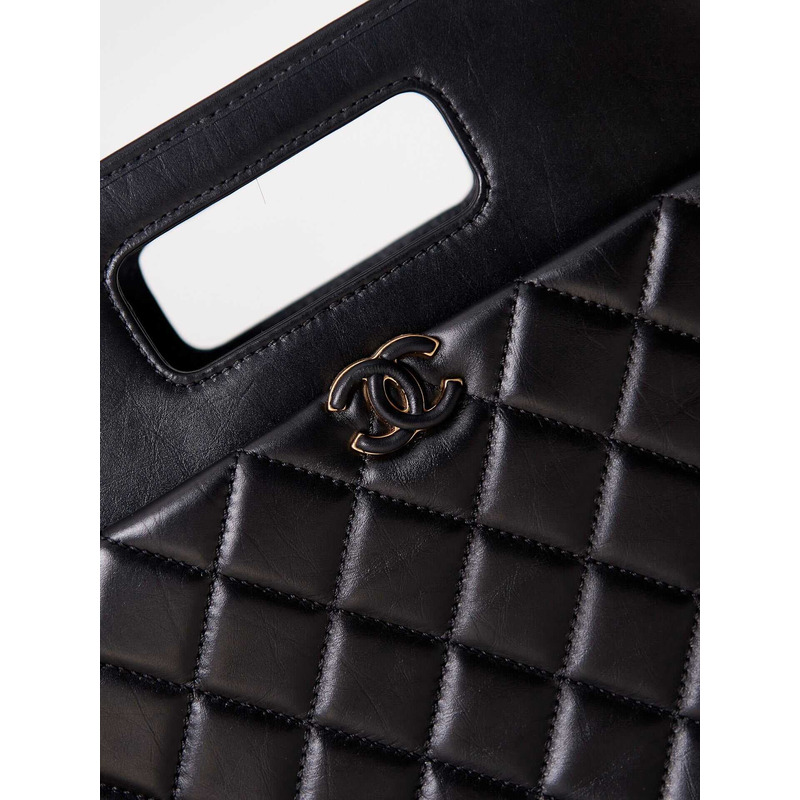 Ch*el mini flap bag with handle calfskin & black-tone metal black