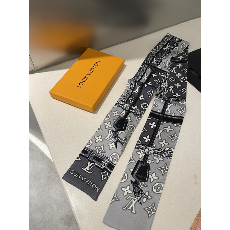 l**is V*t*n monogram jacquard denim scarf grey and black