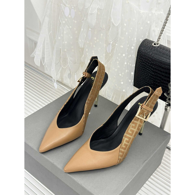 Balmain Ruby Monogram Slingback Pumps Brown