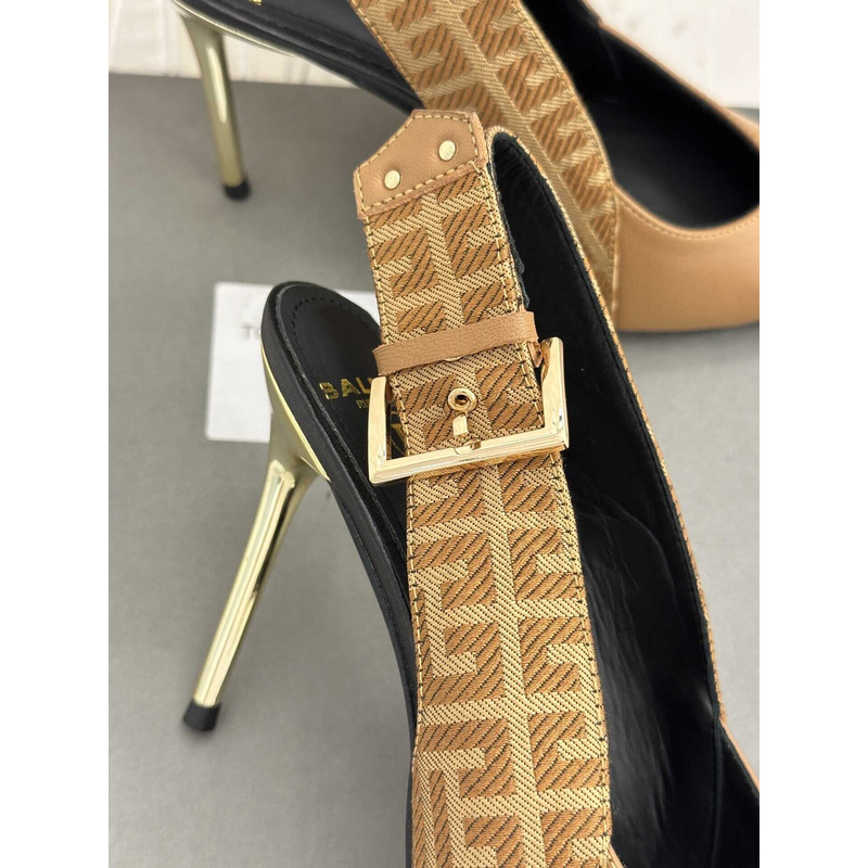 Balmain Ruby Monogram Slingback Pumps Brown