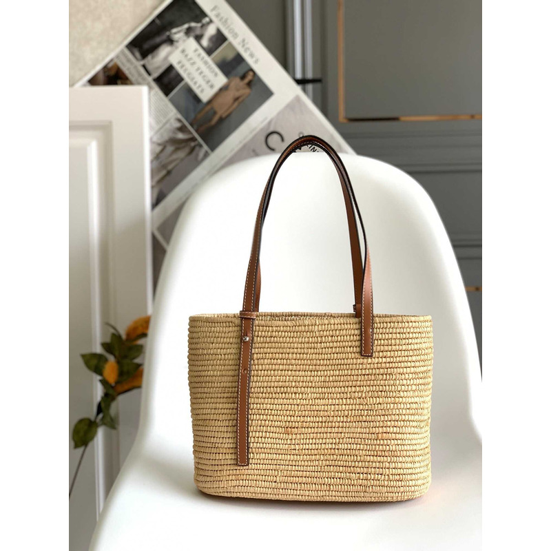Loewe Leather and Raffia Tote In Natural & Pecan Bag