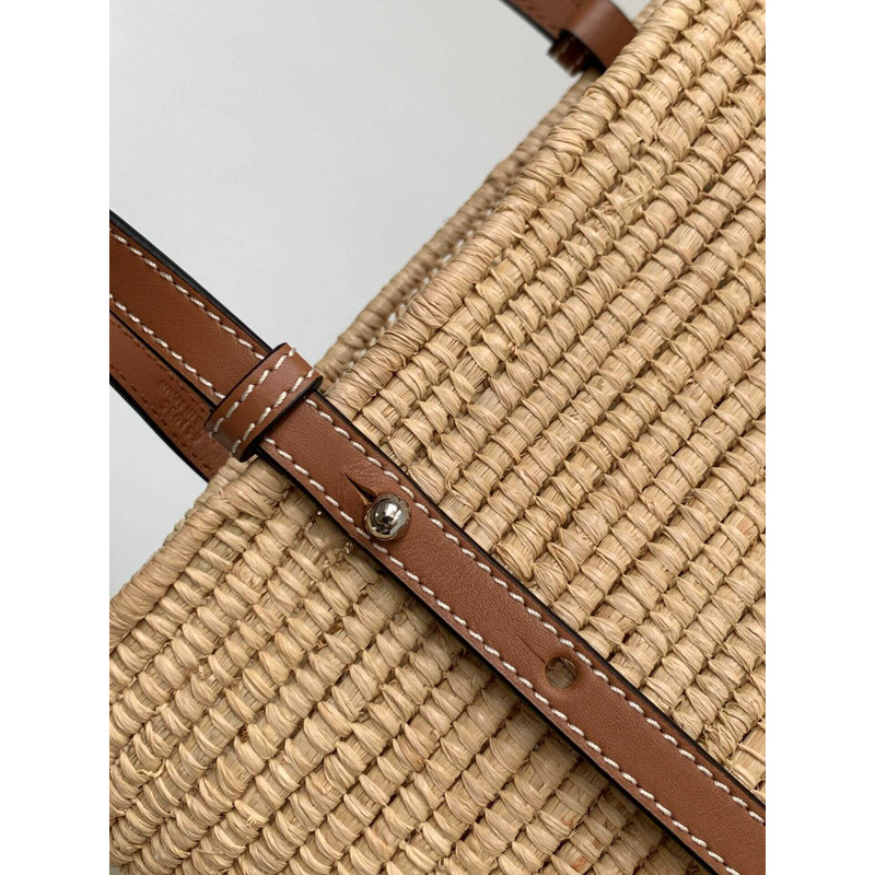 Loewe Leather and Raffia Tote In Natural & Pecan Bag
