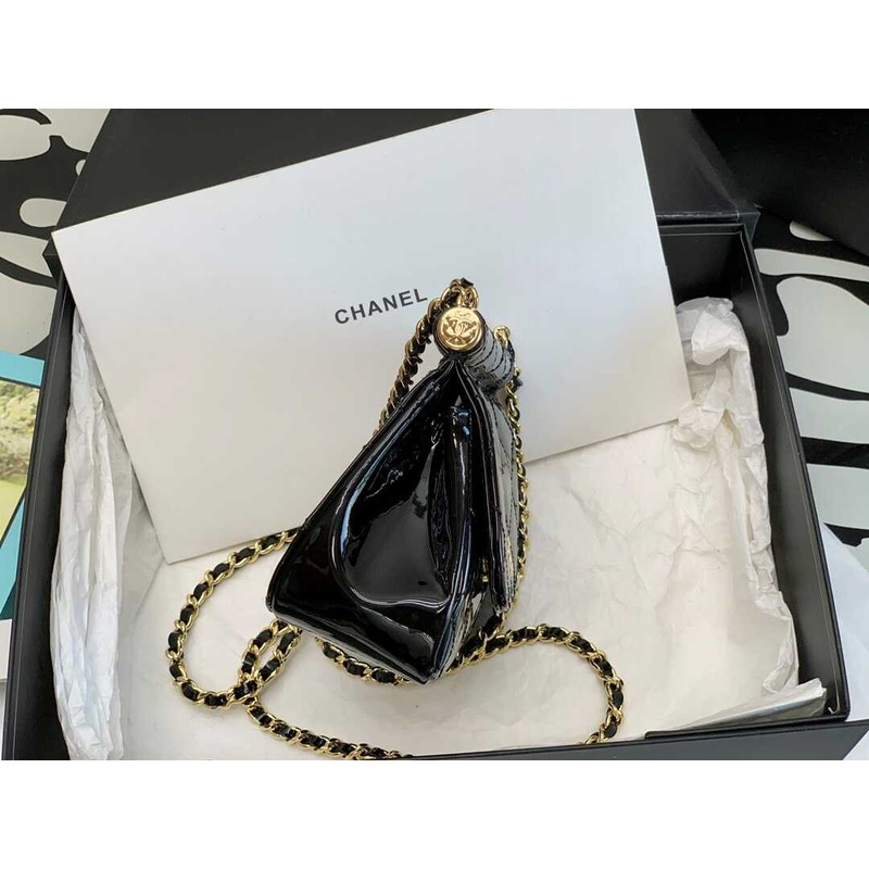 Ch*el 22k patent calfskin leather mini bag black