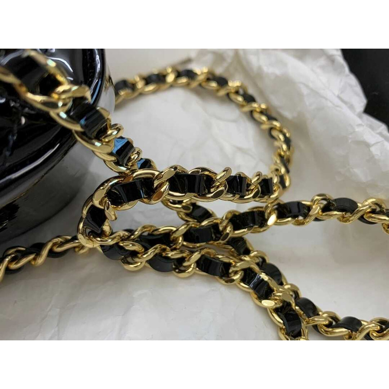 Ch*el 22k patent calfskin leather mini bag black