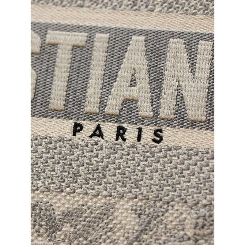 D*or large D*or book tote ecru and gray toile de jouy embroidery