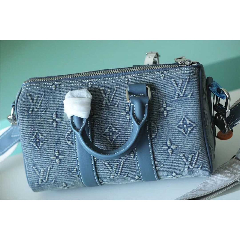 l**is V*t*n keepall bandouliere 25 monogram washed denim canvas