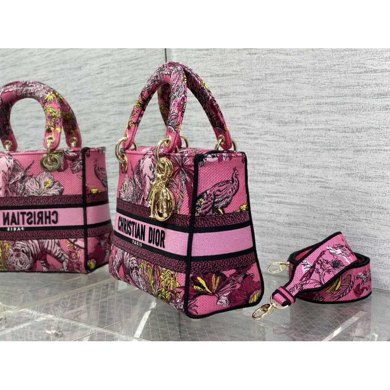 D*or medium lady d-lite bag fuchsia multicolor toile de jouy voyage embroidery