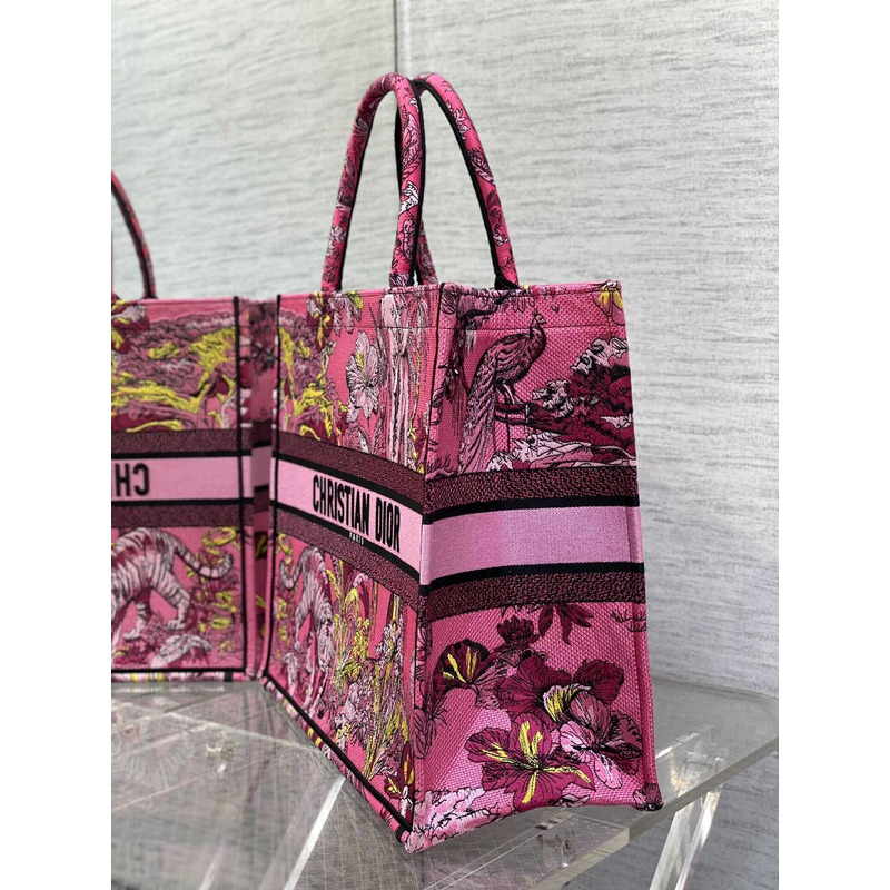 D*or book tote fuchsia multicolor toile de jouy voyage embroidery