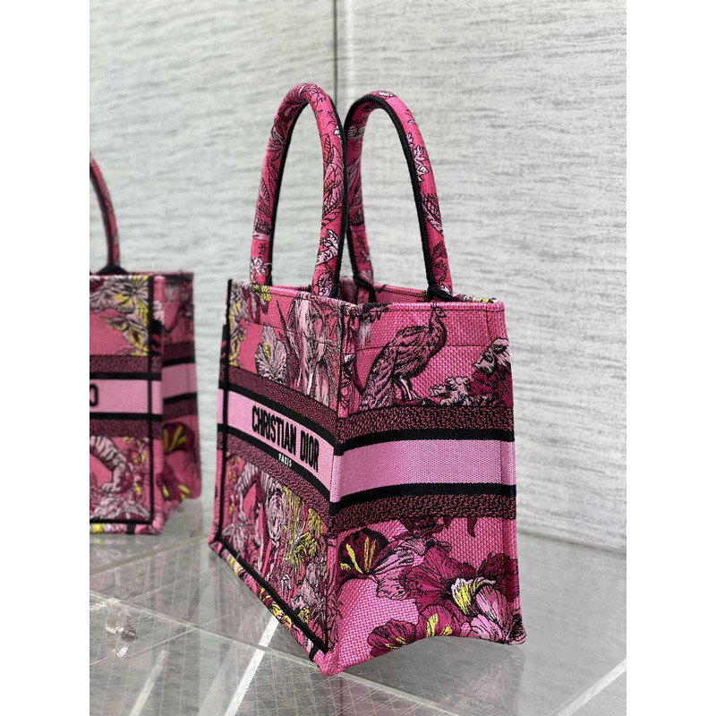D*or small D*or book tote peach multicolour toile de jouy voyage embroidery