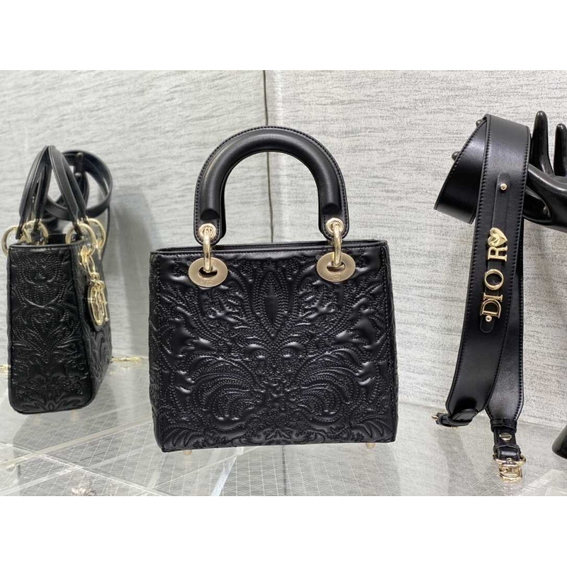 D*or small lady D*or my abcD*or bag black lambskin quilted-effect ornamental motif