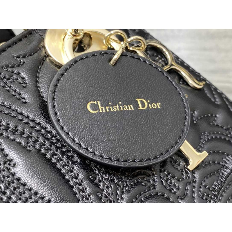 D*or small lady D*or my abcD*or bag black lambskin quilted-effect ornamental motif