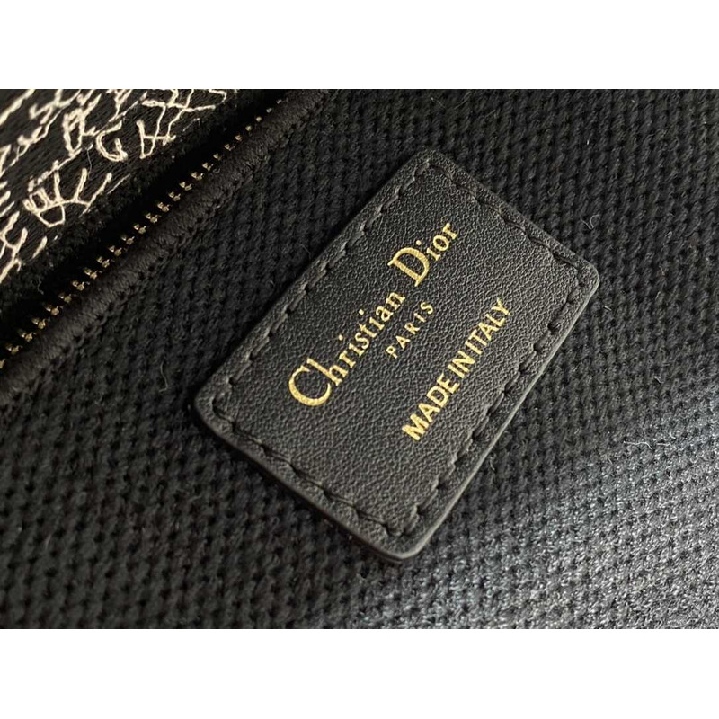 D*or medium lady d-joy bag full black and white plan de paris embroidery pattern