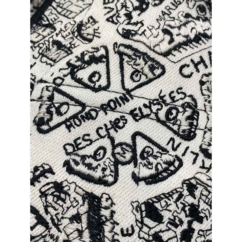 D*or saddle bag with strap full black and white plan de paris embroidery