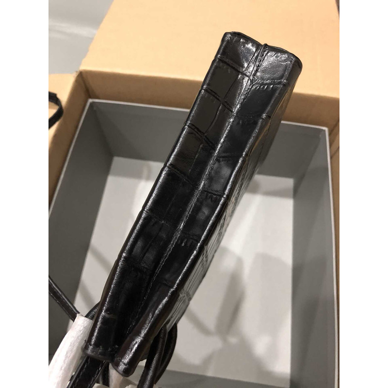 Ba*len*cia*ga textured calfskin logo shopping phone holder bag black