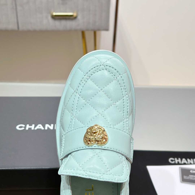 Ch*el lamskin leather loafter light blue