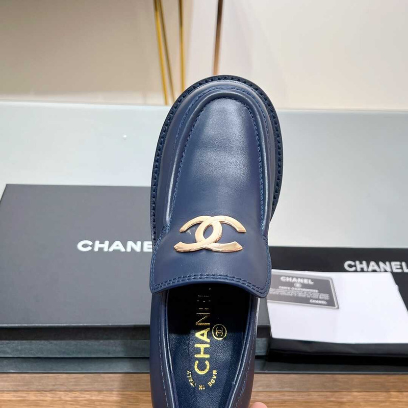 Ch*el large cc calfskin loafer dark blue