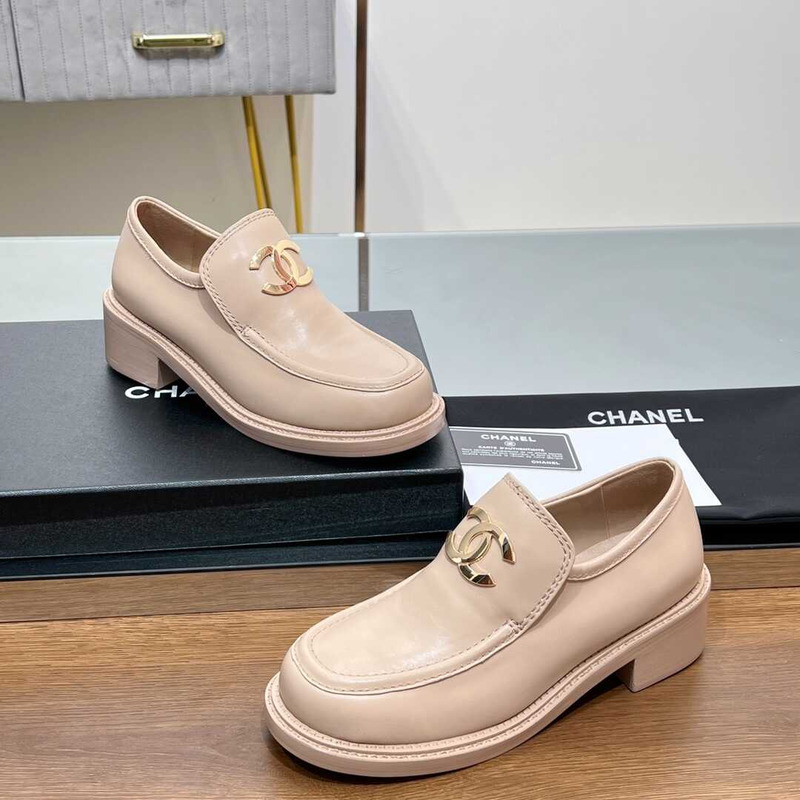 Ch*el large cc calfskin loafer beige
