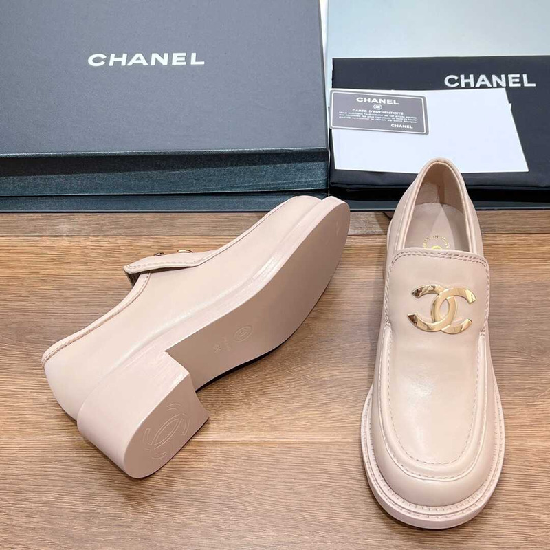 Ch*el large cc calfskin loafer beige