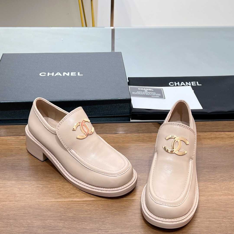 Ch*el large cc calfskin loafer beige