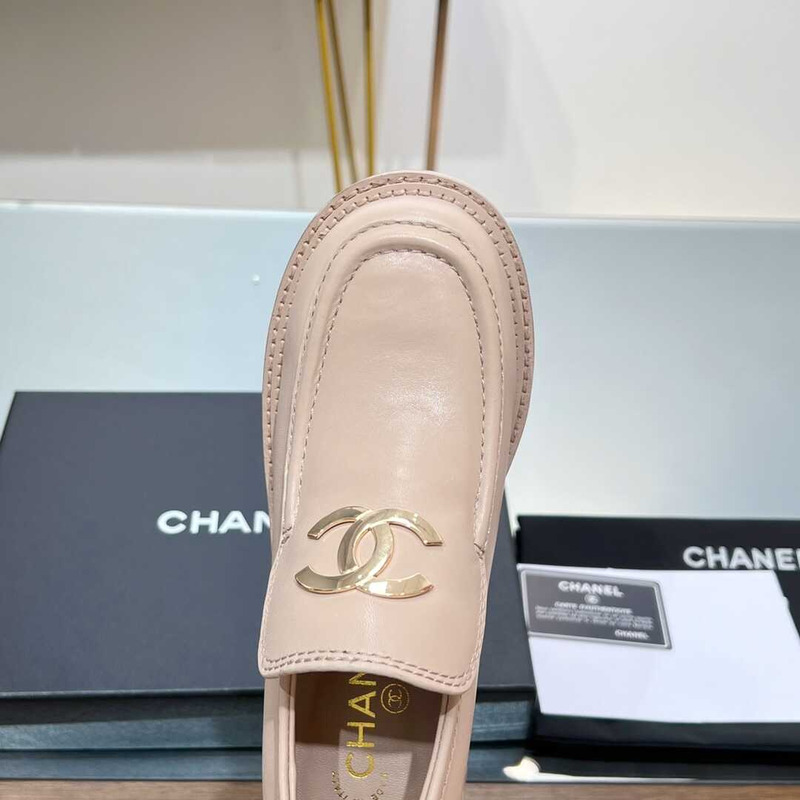 Ch*el large cc calfskin loafer beige