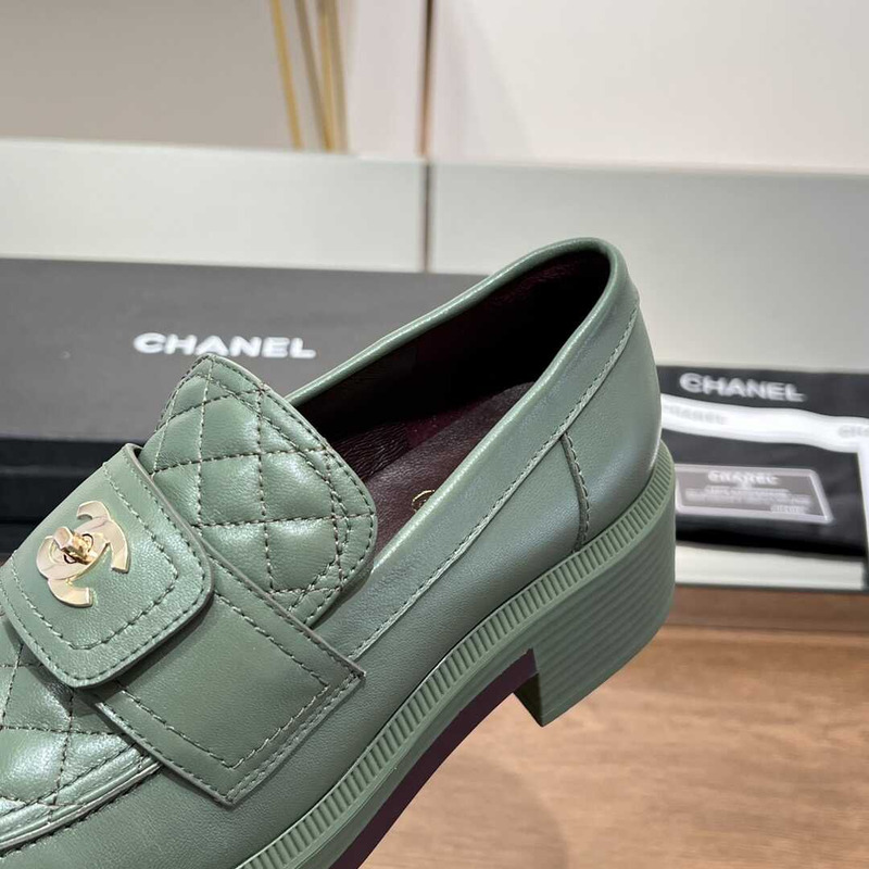 Ch*el lambskin leather loafer green