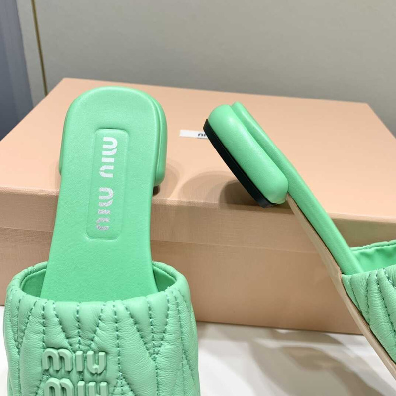 Miu Miu Matelassé Slipper Sandal In Soft Suede Green