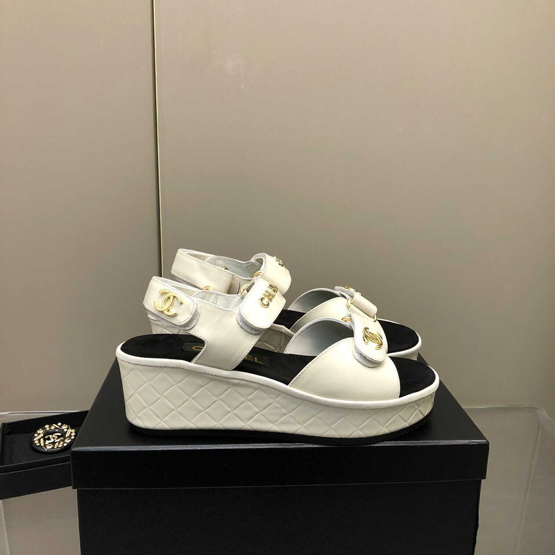 Ch*el leather sandals white
