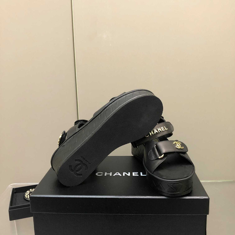 Ch*el leather sandals black