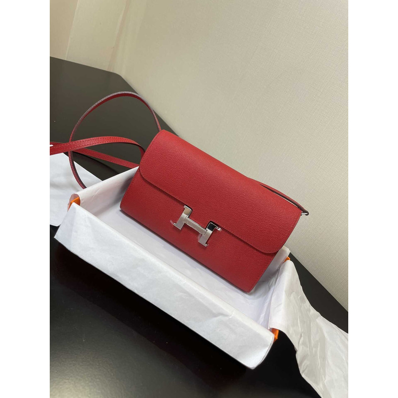 H**mes constance wallet to go silver hardware red