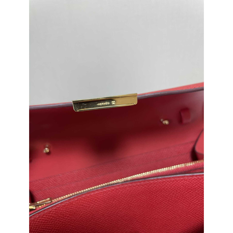 H**mes constance wallet to go gold hardware red
