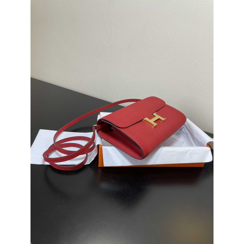 H**mes constance wallet to go gold hardware red