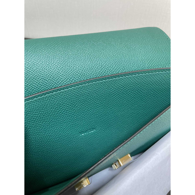 H**mes constance wallet to go gold hardware green