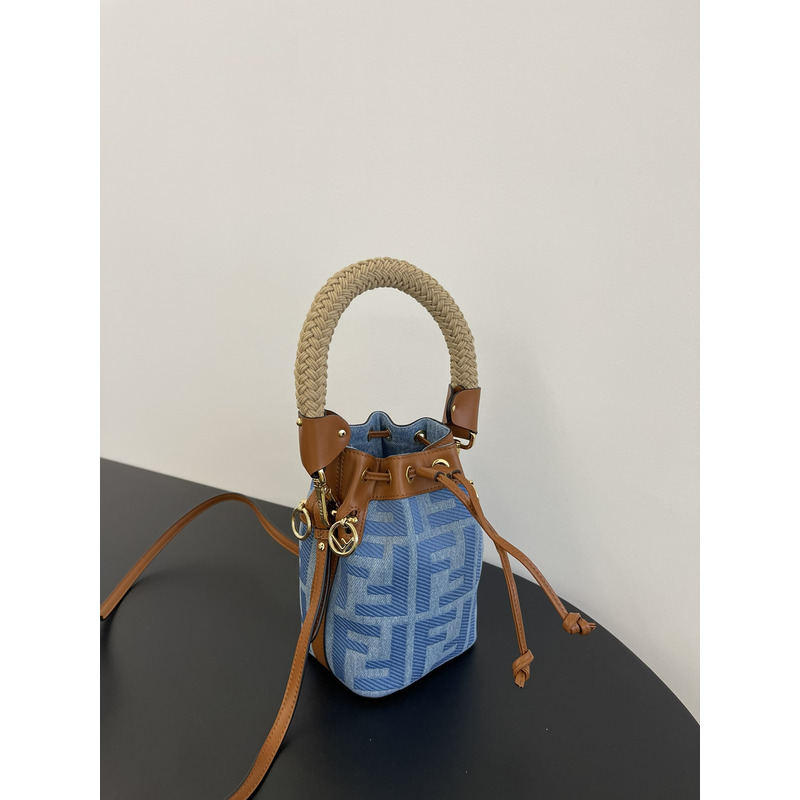 F**di mon tresor mini bag denim with ff embroidery light blue