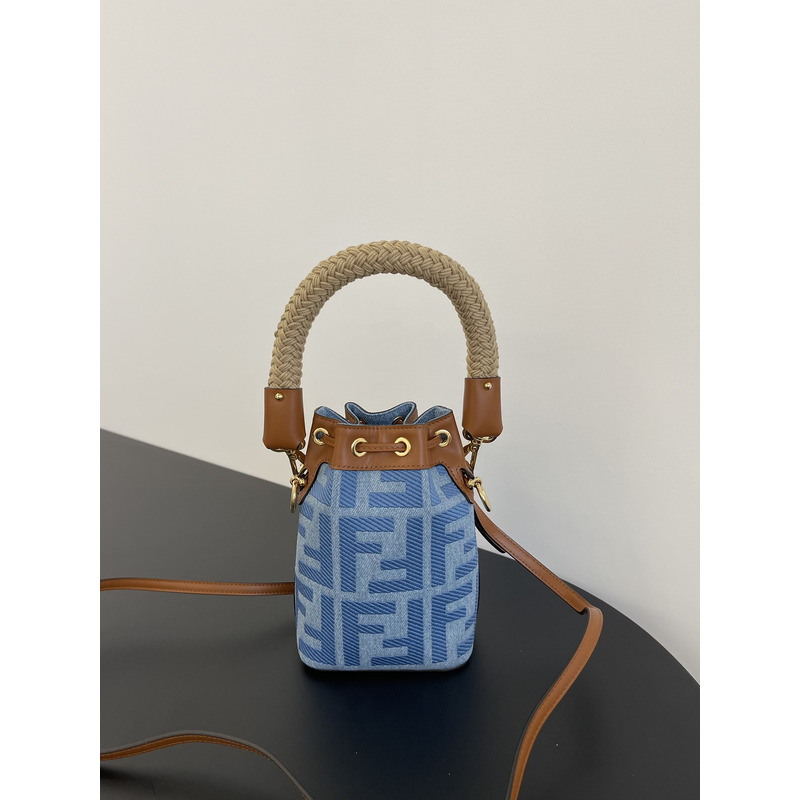 F**di mon tresor mini bag denim with ff embroidery light blue