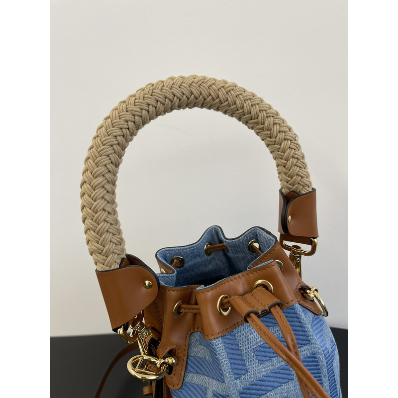 F**di mon tresor mini bag denim with ff embroidery light blue