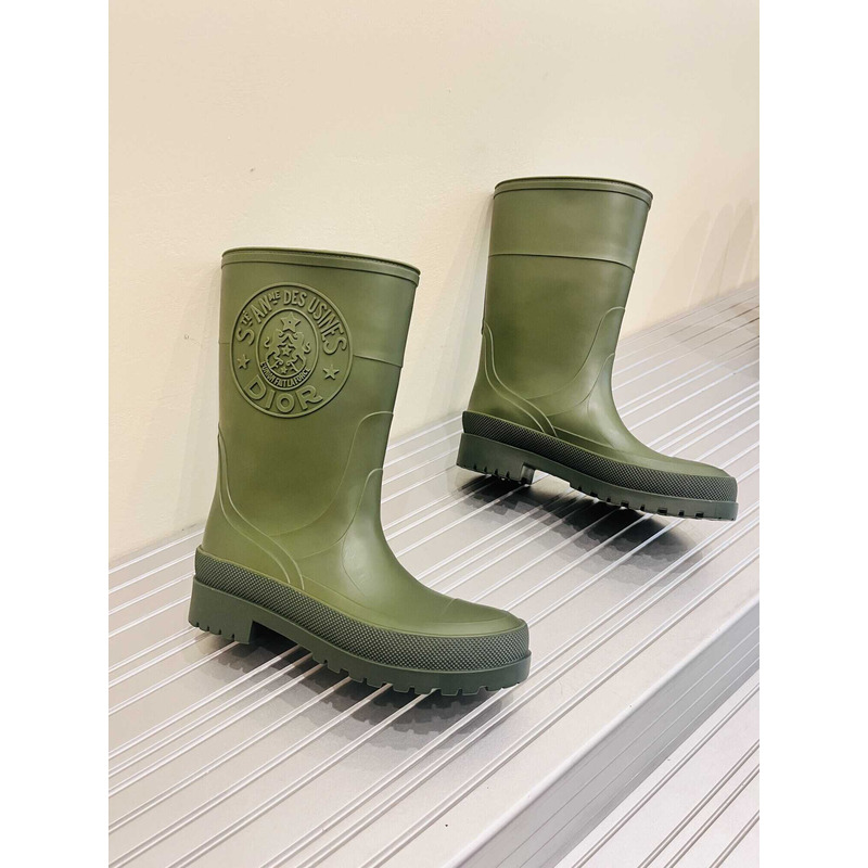 D*or union rain boots beige and brown two-tone rubber with D*or union motif green