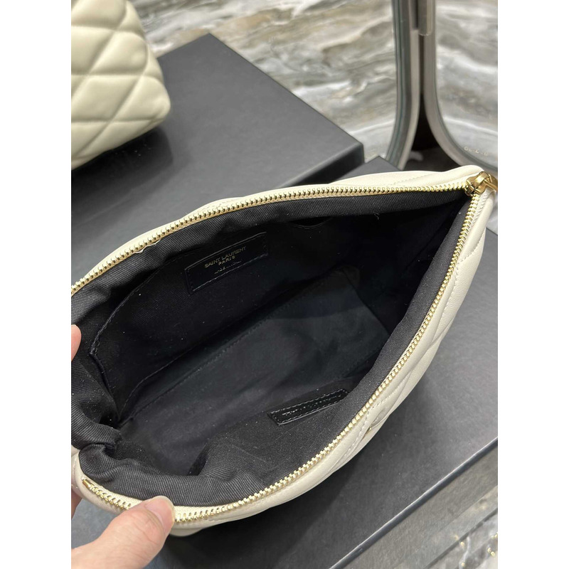 Saint Laurent Sade Calfskin Zipper Envelope Clutch Medium White